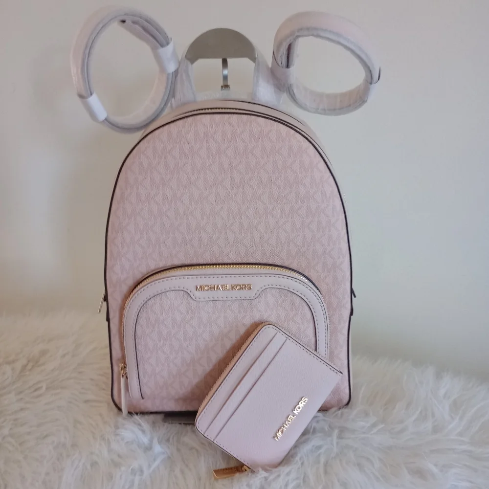 NWT Michael Kors Pink Powder Blush Jaycee Backpack With Matching Card Holder SET - Picture 3 of 8